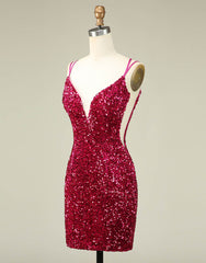 Sparkly Sequin Double Spaghetti Straps Tight Homecoming Dresses