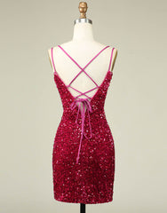 Sparkly Sequin Double Spaghetti Straps Tight Homecoming Dresses