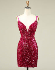 Sparkly Sequin Double Spaghetti Straps Tight Homecoming Dresses