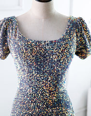 A-Line Square Long Evening Dresses with Sequins