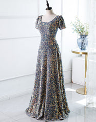 A-Line Square Long Evening Dresses with Sequins