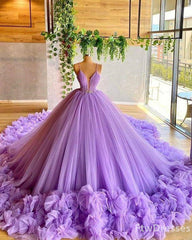 spaghetti straps lavender beading bodice tulle evening Dresses with handmade flowers