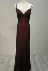 Zwart en rode lieverd eenvoudige riemen lange prom-jurk, A-lijn lange formele jurk