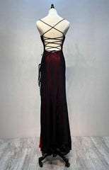 Black And Red Mermaid Straps Long Evening Dress, Long Prom Dress With Leg Slit