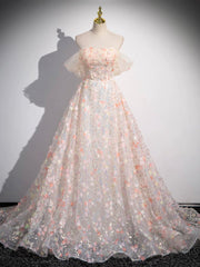 Lovely Three-dimensional Floral Floor Length Prom Dresses, Off the Shoulder Evening Party Dresses