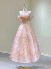 Pink Spaghetti Strap Tulle Lace Short Prom Dresses, Cute A-Line Party Dresses