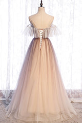 A-Line Long Spaghetti Strap Tulle Prom Dresses, Ombre Evening Dresses