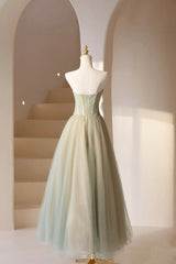 Lovely Strapless Long Tulle Prom Dresses, A-Line Evening Dresses