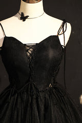 Black Tulle Short Prom Dresses, Lovely A-Line Spaghetti Strap Party Dresses