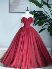 Burgundy Sweetheart Neckline Long Formal Dresses, A-Line Strapless Evening Dresses