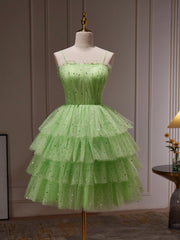 Green Tulle Straps Short Party Dresses, Light Green Homecoming Dresses