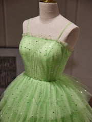 Green Tulle Straps Short Party Dresses, Light Green Homecoming Dresses