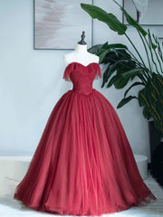 Burgundy Sweetheart Neckline Long Formal Dresses, A-Line Strapless Evening Dresses