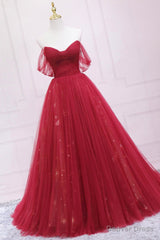 Burgundy Off the Shoulder Prom Dress, A-Line Evening Dress