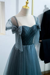 Blue Tulle Long A-Line Prom Dresses, Lovely Blue Evening Party Dresses