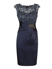 Dark Navy Short Tight Mother of Bride Dresses