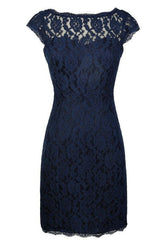 Classic Navy Blue Lace Short Mother of the Bride Dresses