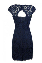 Classic Navy Blue Lace Short Mother of the Bride Dresses