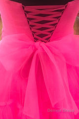 Elegant Strapless Layered Hot Pink Long Prom Dress with Slit