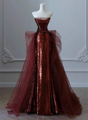 Paiete roșii de vin și rochie de petrecere lungă cu margele de tul, rochie de seară roșie