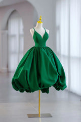 Green Satin Tea-Length Straps Prom Dresses, Spaghetti Straps Homecoming Gown