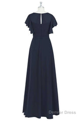 Black Chiffon Twist-Front Ruffled Long Bridesmaid Dress