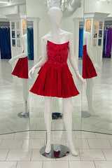 Red Strapless Mirror-Cut Sequins Top A-line Homecoming Dresses