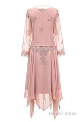 Dusty Pink Two-Piece V-Neck Appliques Mother of the Bride Dress