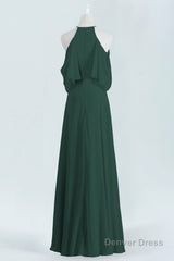 Hunter Green Chiffon A-line Long Bridesmaid Dress with Cold Sleeves