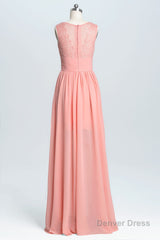 Coral A-line Chiffon Empire Long Bridesmaid Dress