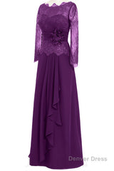 Ruffles Purple Lace Long Mother of the Bride Dress