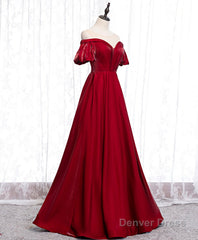 Simple Sweetheart Burgundy Satin Long Prom Dress, Burgundy Evening Dress