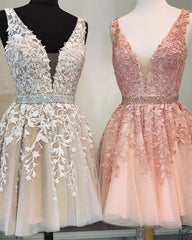 New Arrival A Line V Neck Knee Length Beaded Short Prom Dresses