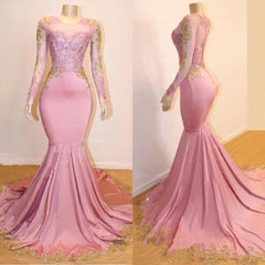 Mermaid Long Sleeves Blushing Pink Sweetheart African American Long 2025 Prom Dresses