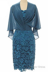 Fake Two-Piece Teal Blue Lace Bodycon Mother of the Bride Dress