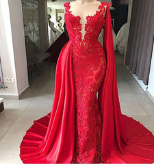 2024 Red Tulle With Appliques Long Satin Sheath Prom Dresses