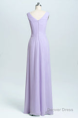 Lavender Chiffon A-line Ruffles Long Bridesmaid Dress