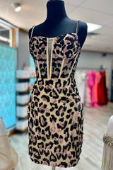 Leopard Print Sheath Straps Homecoming Dresses