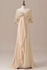 Ruffles Chiffon Long Mother of the Bride Dress with Lace Cape