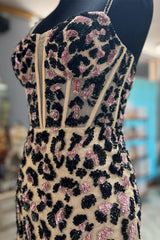 Leopard Print Sheath Straps Homecoming Dresses