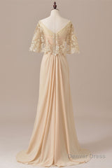 Ruffles Chiffon Long Mother of the Bride Dress with Lace Cape