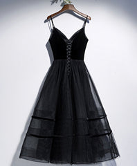 Black V Neck Tulle Short Prom Dresses, Black Tulle Homecoming Dresses