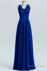 Royal Blue A-line Chiffon Long Convertible Bridesmaid Dress