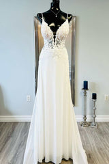 White Floral Lace Open Back Mermaid Long Wedding Dresses