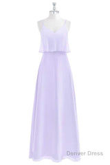 Lavender Chiffon Straps Ruffled A-Line Bridesmaid Dress