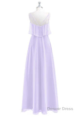 Lavender Chiffon Straps Ruffled A-Line Bridesmaid Dress