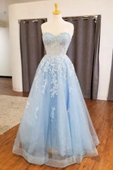 Light Blue Appliques Sweetheart A-Line Prom Dresses