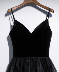 Black V Neck Tulle Short Prom Dresses, Black Tulle Homecoming Dresses