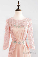 Pink Rhinestone Half Sleeve A-Line Long Mother of the Bride Dress