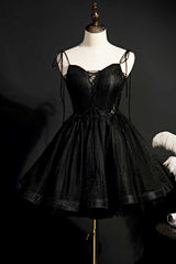 Black Lace-Up Backless A-Line Short Homecoming Dresses